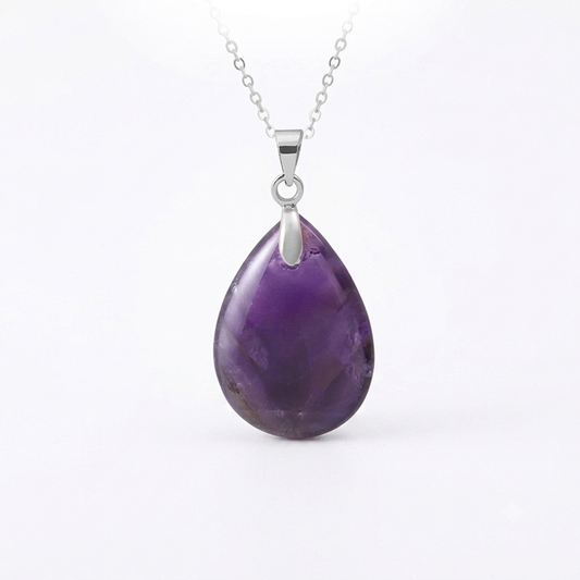 Amethyst Natural Stone Crystal Teardrop Necklace