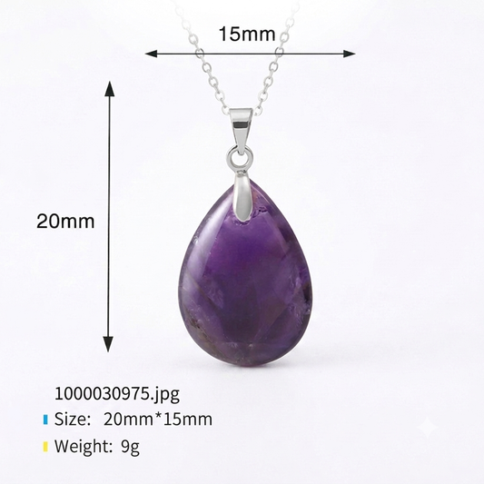 Amethyst Natural Stone Crystal Teardrop Necklace