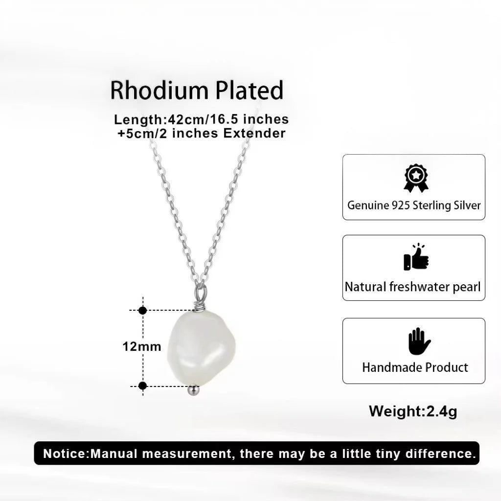 925 Sterling Silver Baroque Pearl Necklace with Cultured Freshwater Pearl