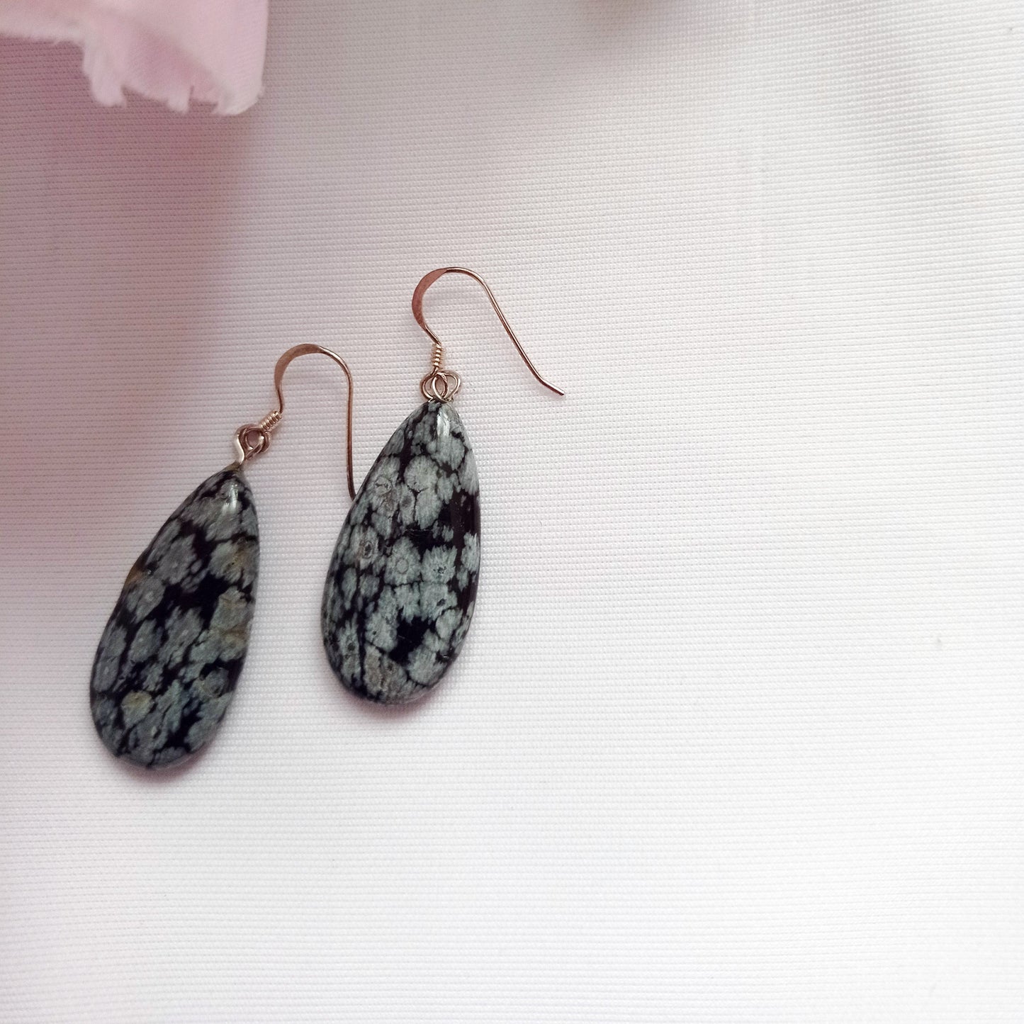 Snowflake Obsidian Earrings, Teardrop Sterling Silver Earrings | Gemstone Earrings