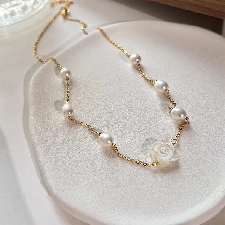Rose Flower Freshwater Pearl Necklace, 14K Gold Filled | Lumina Pietra