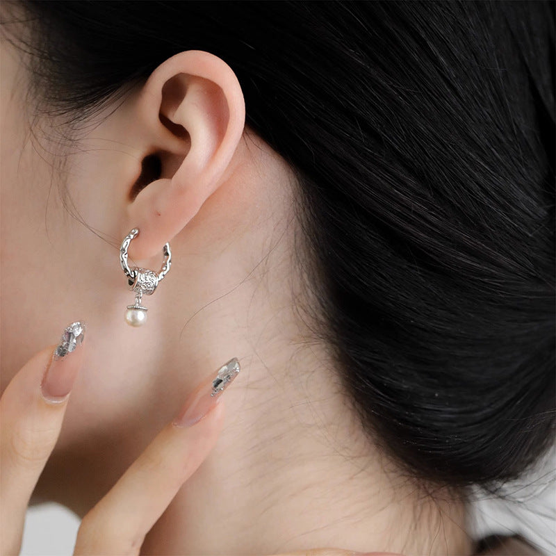 Vintage Style Pearl Hoop Earrings, 925 Sterling Silver – Lumina Pietra