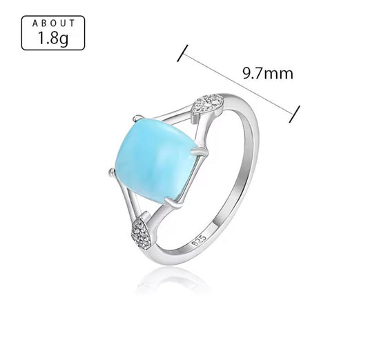 Lumina Pietra Larimar Ring - 925 Sterling Silver, Natural Stone