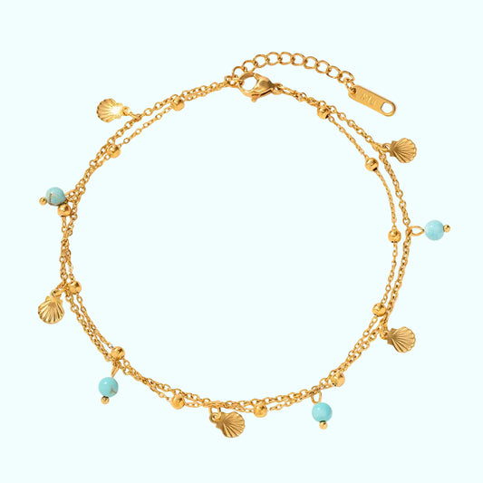 Double Layer Shell Anklet | Natural Stone Charm, Waterproof Summer Jewelry