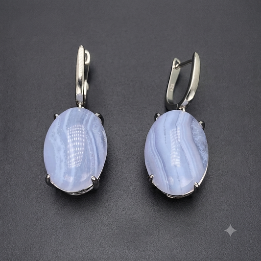 Natural Blue Agate 925 Silver Drop Earrings | Elegant Jewelry
