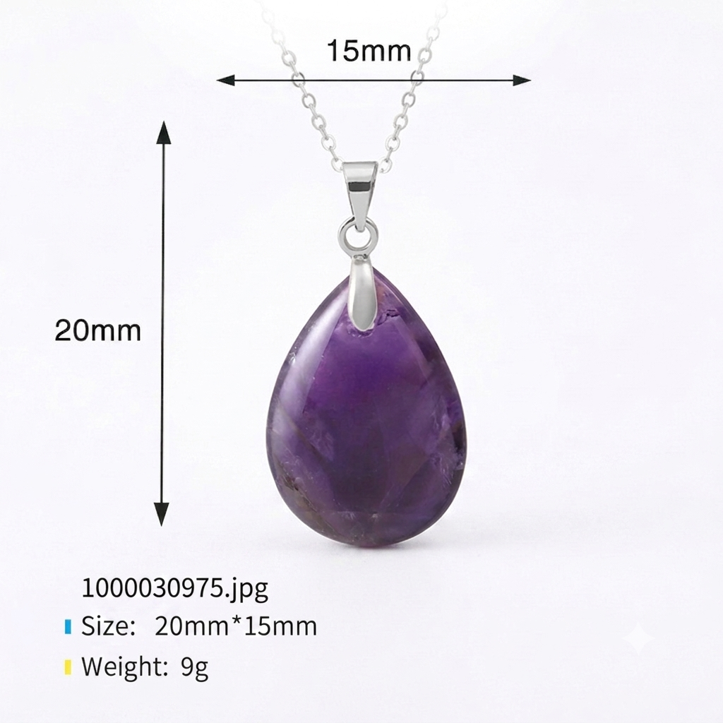 Amethyst Natural Stone Crystal Teardrop Necklace