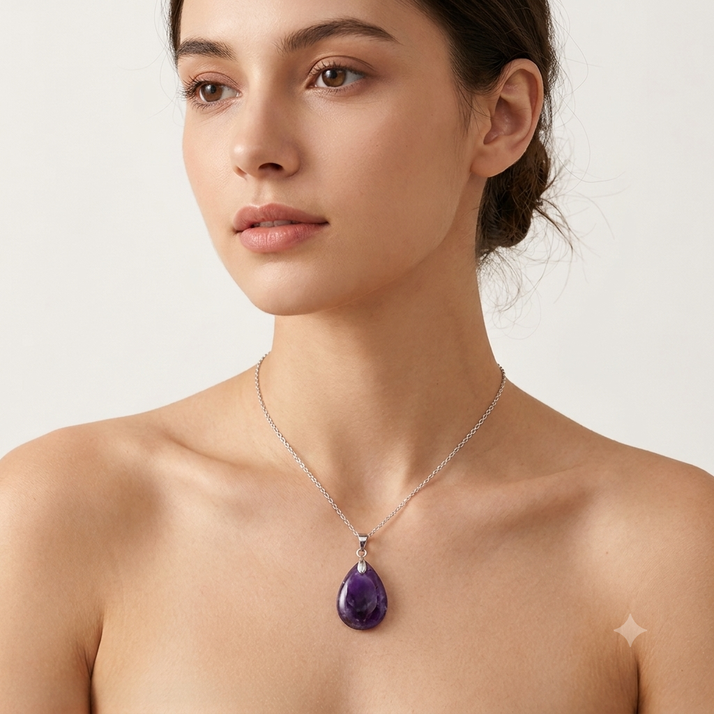 Amethyst Natural Stone Crystal Teardrop Necklace