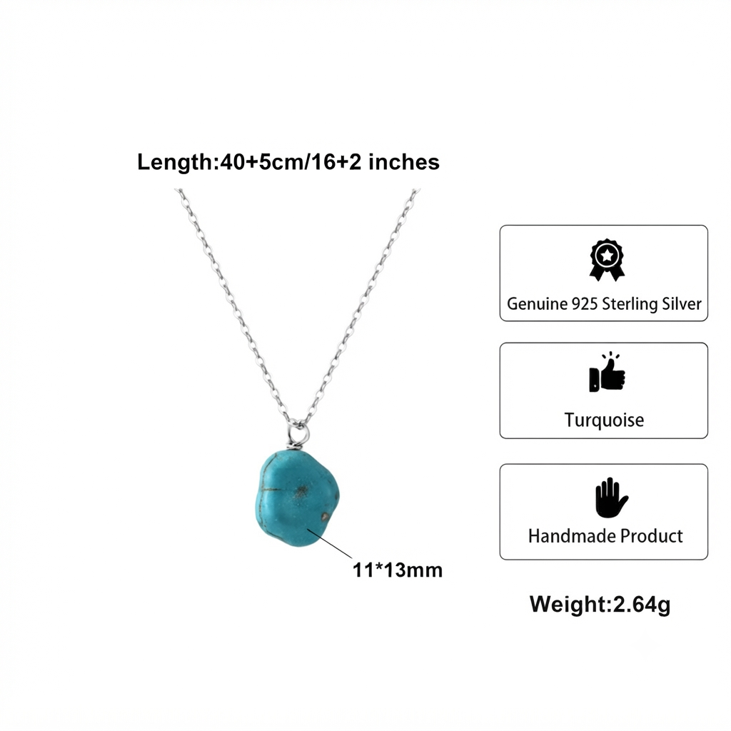 Handmade Vintage Turquoise Necklace in 925 Sterling Silver