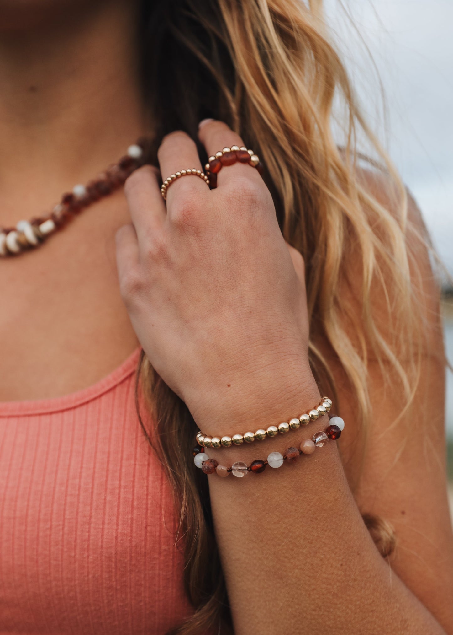 Baltic Sea Amber | Sunstone + Moonstone | Natural Gemstone Anklet or Bracelet