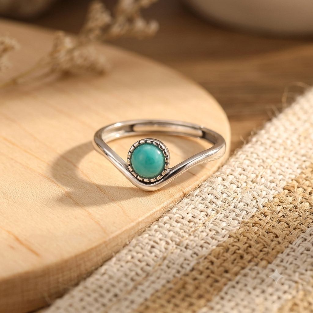 925 Sterling Silver V Shape Adjustable Turquoise Ring for Women