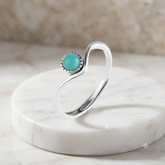 925 Sterling Silver V Shape Adjustable Turquoise Ring for Women