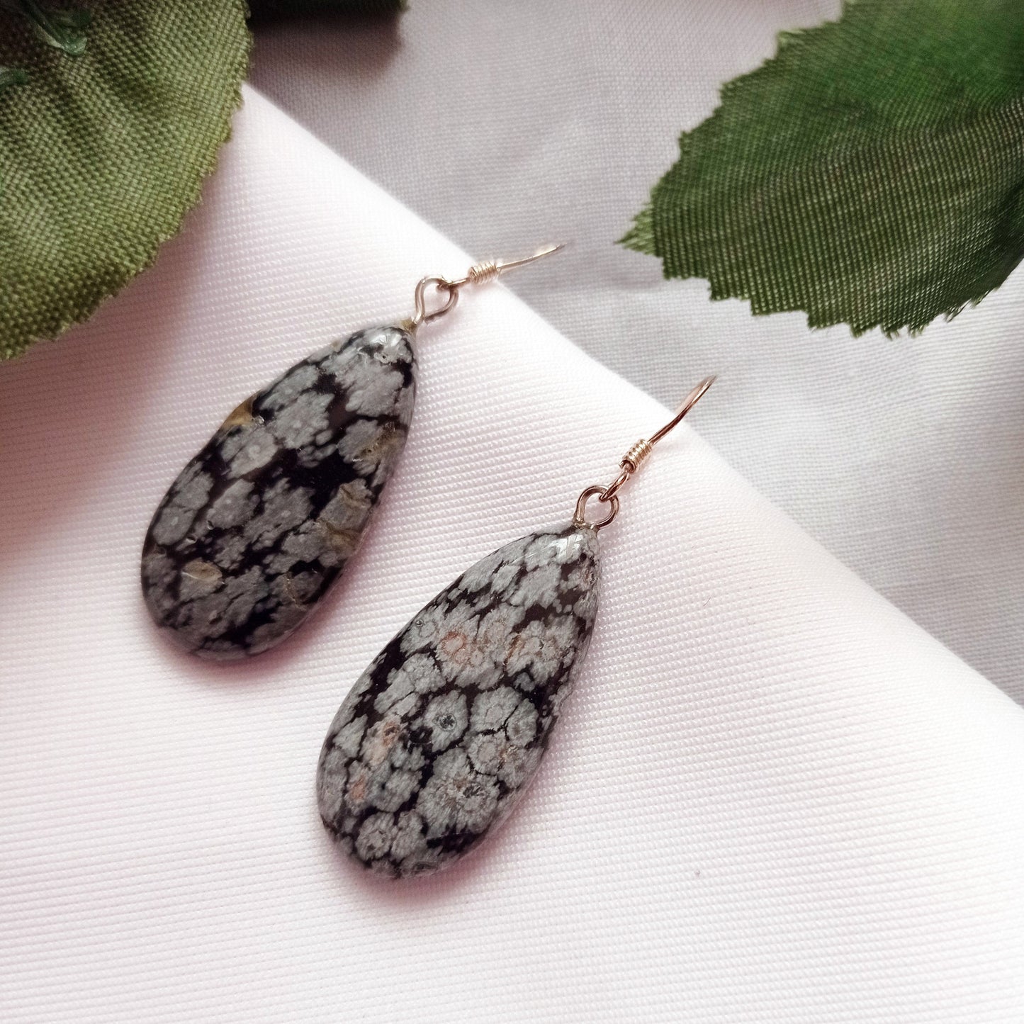 Snowflake Obsidian Earrings, Teardrop Sterling Silver Earrings | Gemstone Earrings