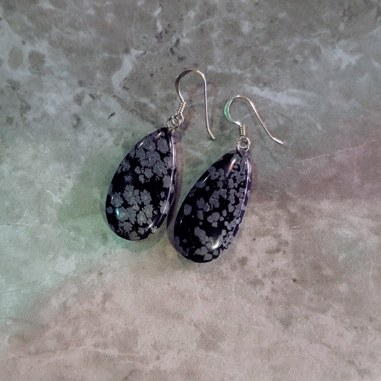 Snowflake Obsidian Earrings, Teardrop Sterling Silver Earrings | Gemstone Earrings