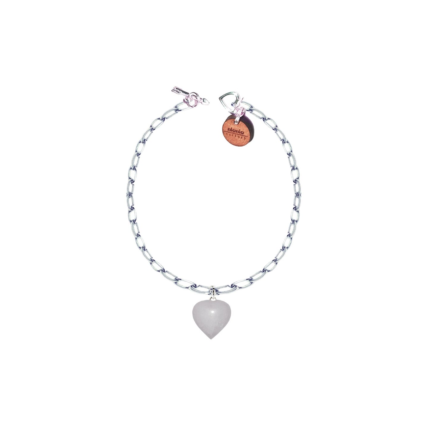 White Quartz Bracelet, Sterling Silver Heart Bracelet, Heart Charm Bracelet