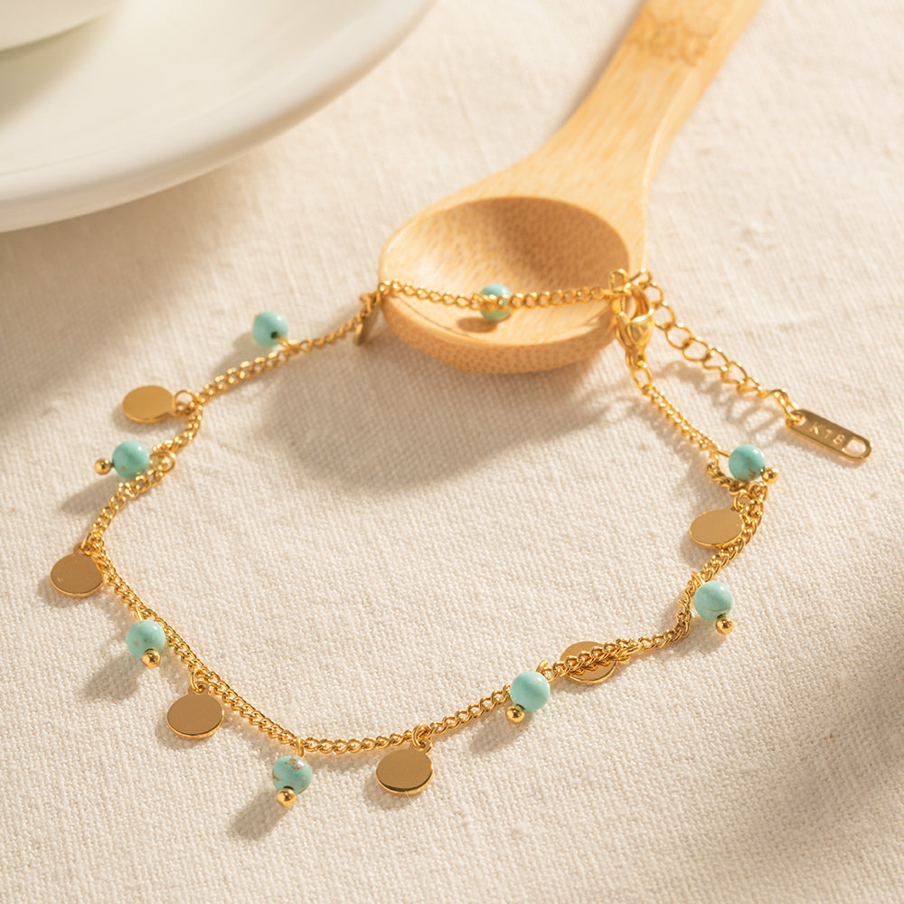 Double Layer Shell Anklet | Natural Stone Charm, Waterproof Summer Jewelry