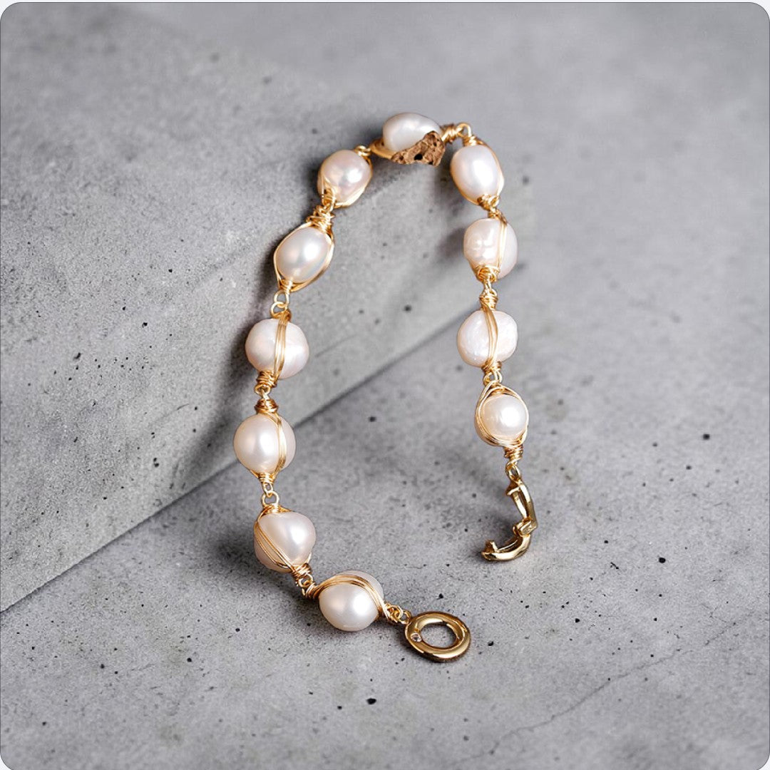 Natural Baroque Freshwater Pearl Bracelet 14K Gold Filled Handmade Women’s Bracelet