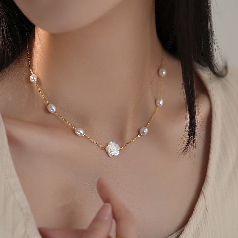 Rose Flower Freshwater Pearl Necklace, 14K Gold Filled | Lumina Pietra
