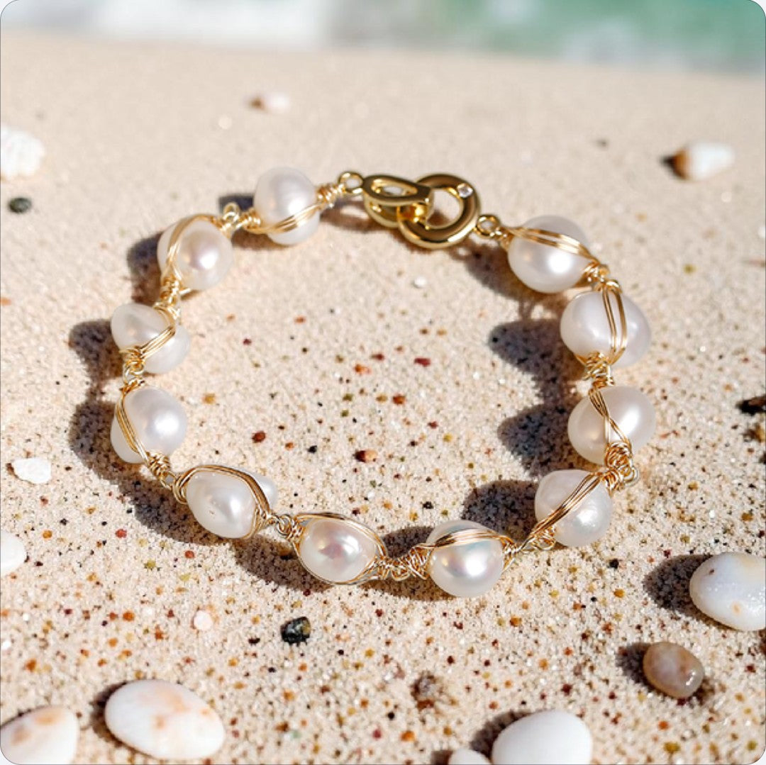 Natural Baroque Freshwater Pearl Bracelet 14K Gold Filled Handmade Women’s Bracelet