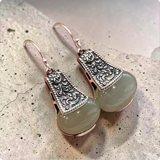 925 Sterling Silver Hotan Jade Drop Earrings