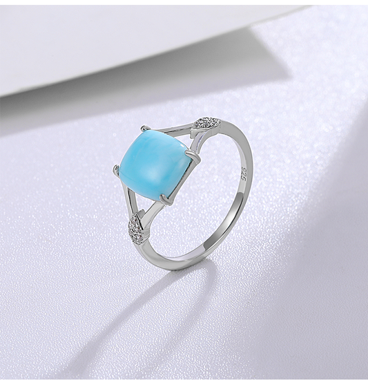 Lumina Pietra Larimar Ring - 925 Sterling Silver, Natural Stone
