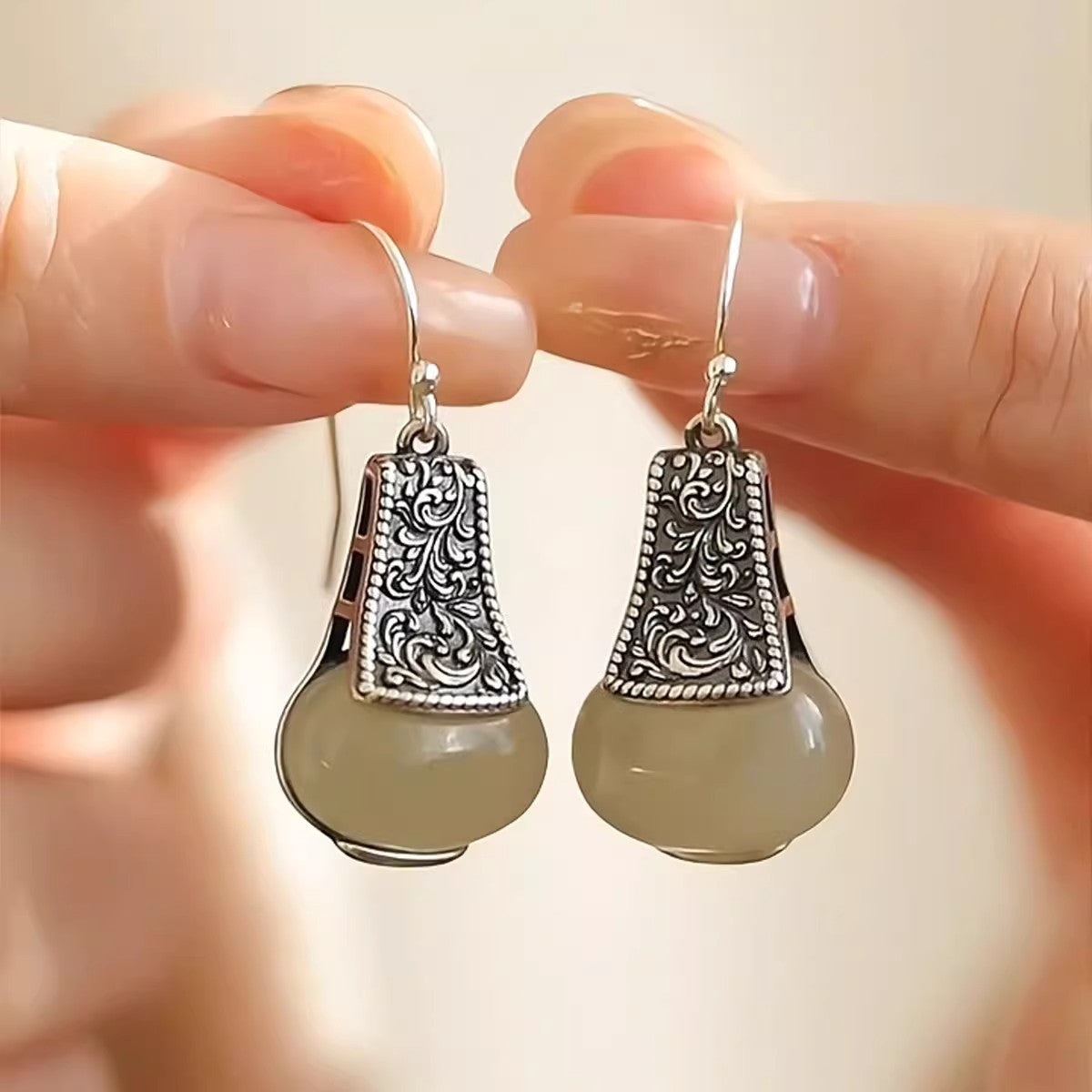925 Sterling Silver Hotan Jade Drop Earrings