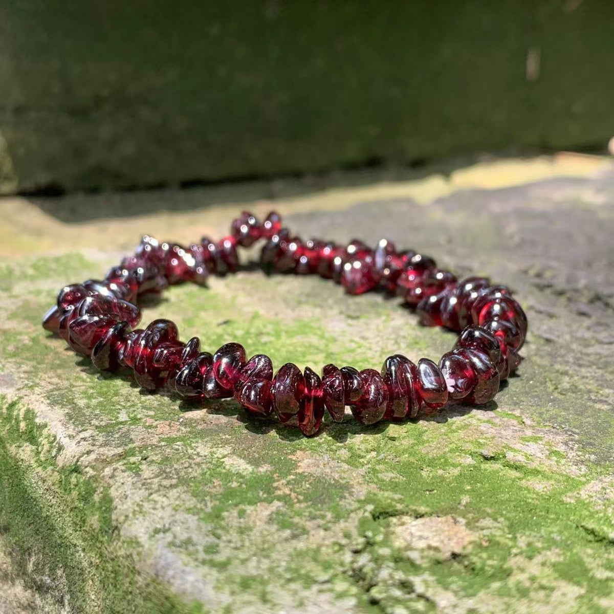 Natural Garnet Beaded Stretch Bracelet