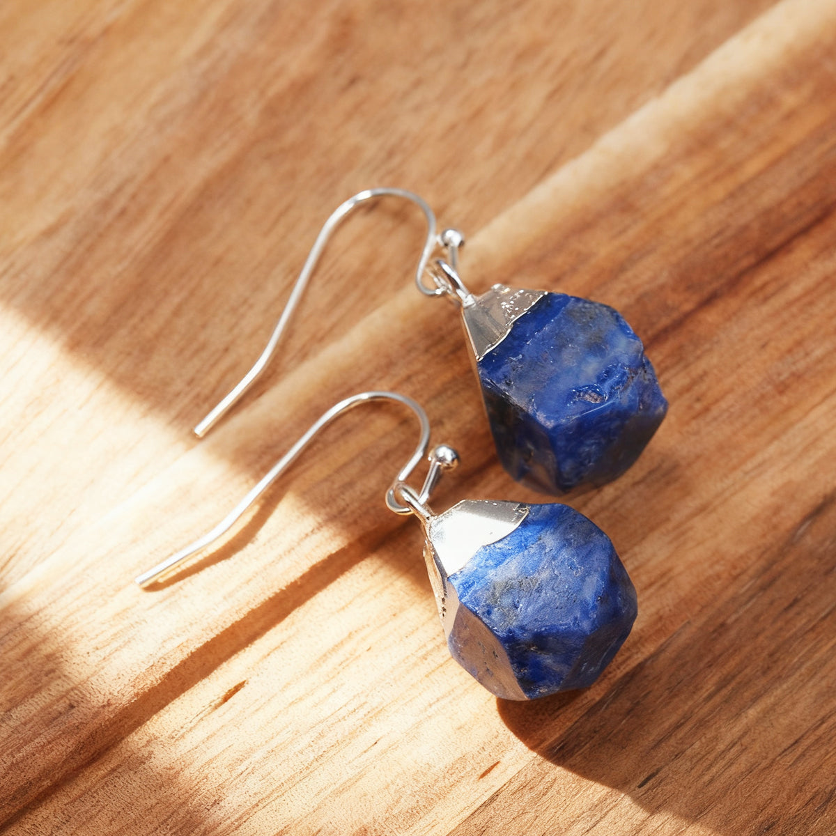 Raw Natural Stone Drop Earrings – 925 Sterling Silver