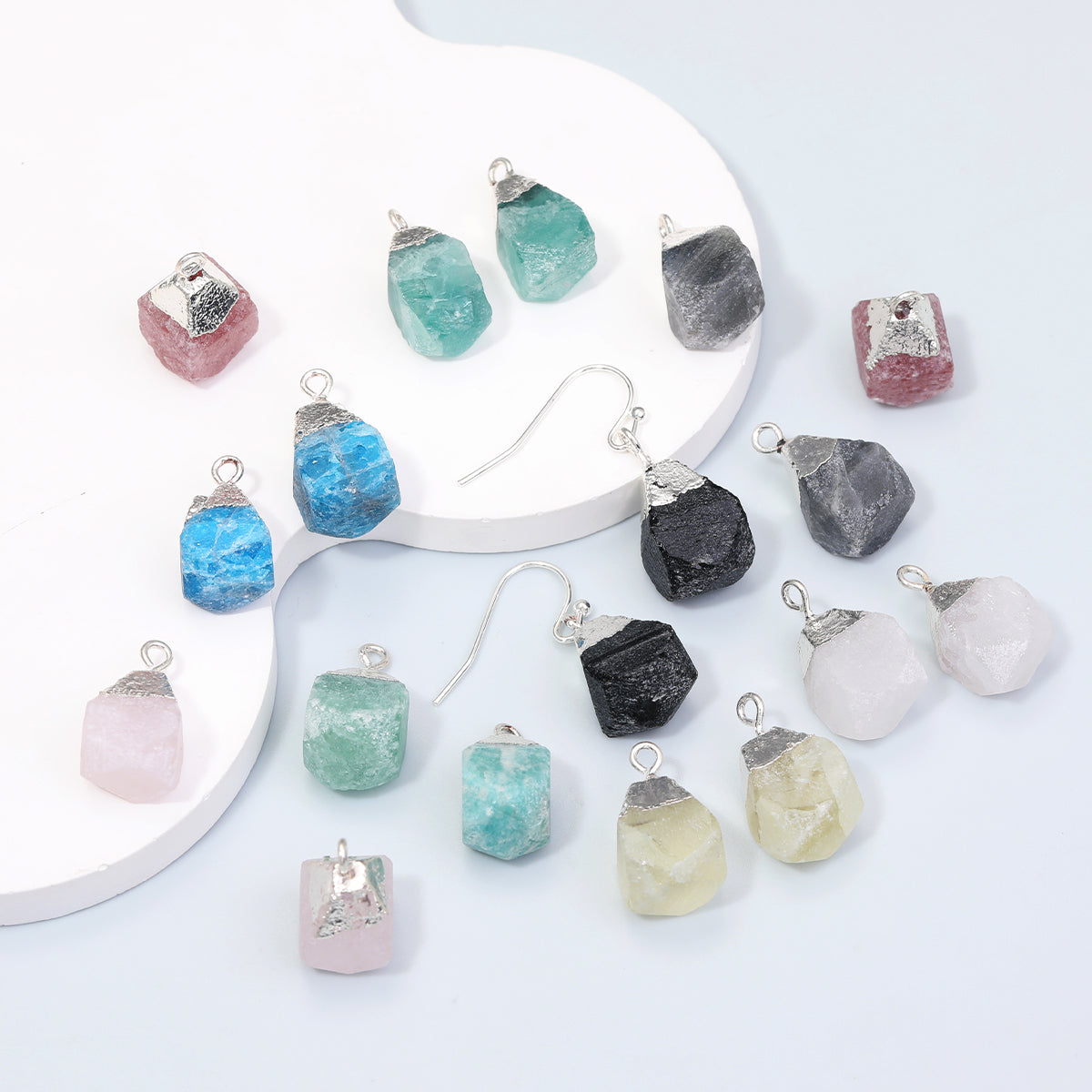 Raw Natural Stone Drop Earrings – 925 Sterling Silver