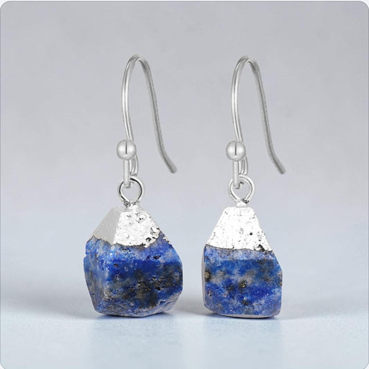 Raw Natural Stone Drop Earrings – 925 Sterling Silver