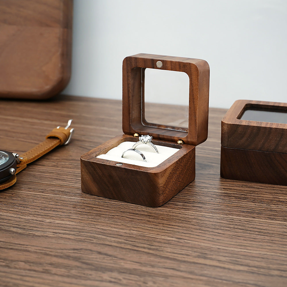 Premium Black Walnut Solid Ring Box |  Vintage Wooden Ring Holder