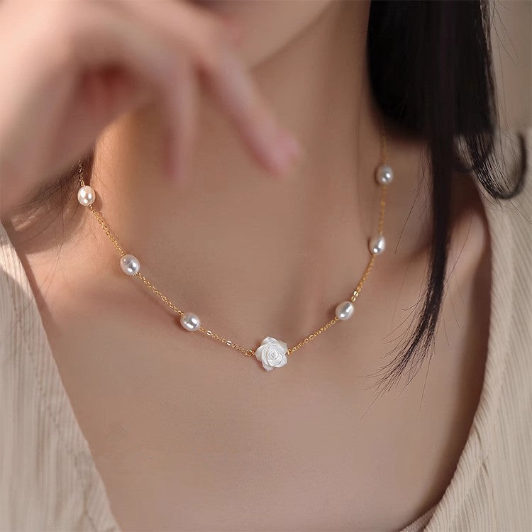 Rose Flower Freshwater Pearl Necklace, 14K Gold Filled | Lumina Pietra