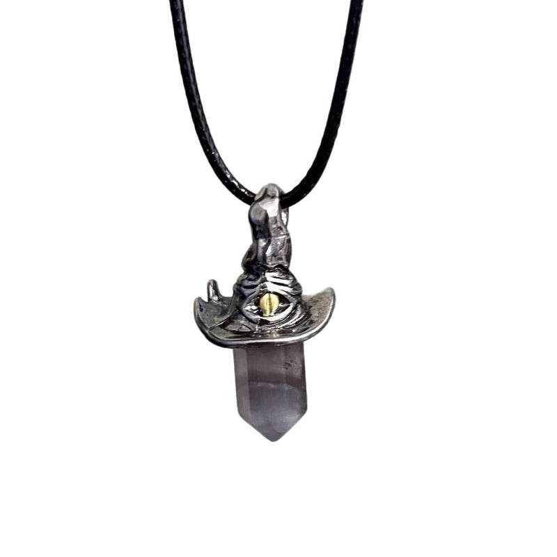 Natural Amethyst Witch Hat Pendant Necklace, Vintage Crystal – Lumina Pietra