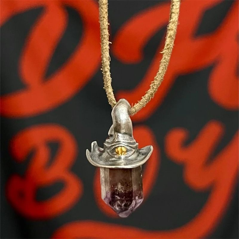Natural Amethyst Witch Hat Pendant Necklace, Vintage Crystal – Lumina Pietra