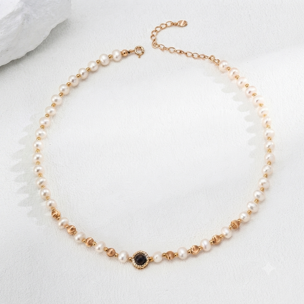 Natural Pearl With Tiger Eye Stone Necklace
