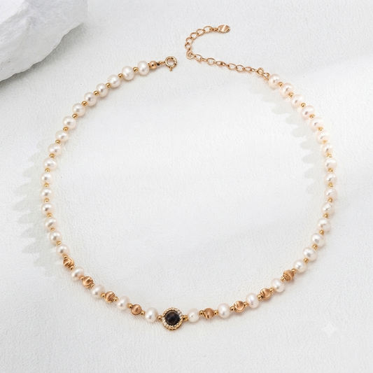 Natural Pearl With Tiger Eye Stone Necklace