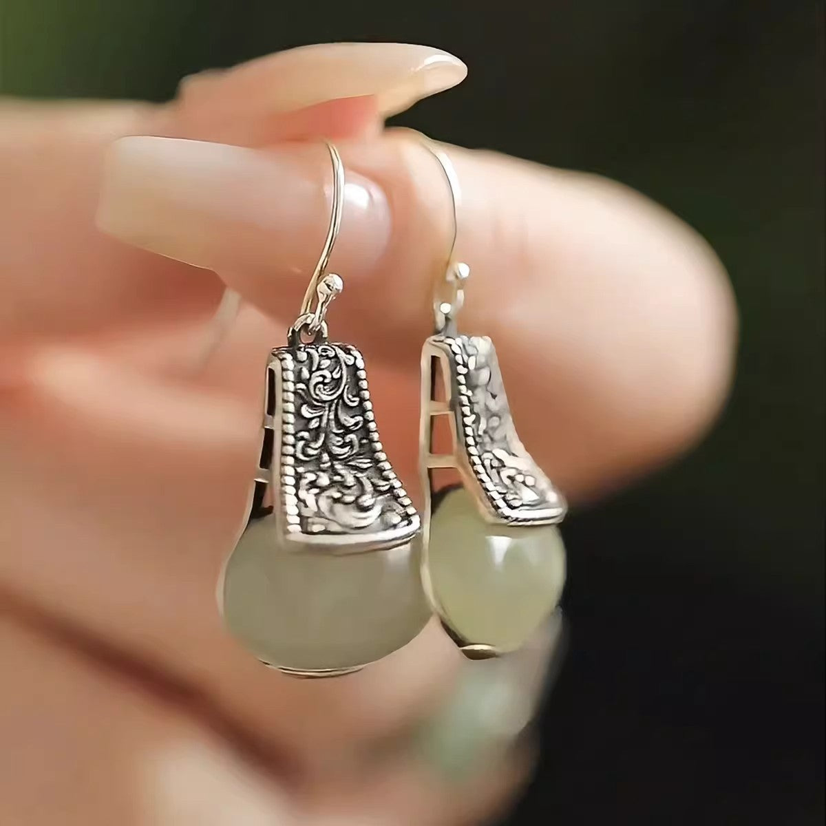 925 Sterling Silver Hotan Jade Drop Earrings