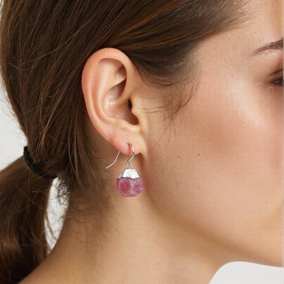 Raw Natural Stone Drop Earrings – 925 Sterling Silver
