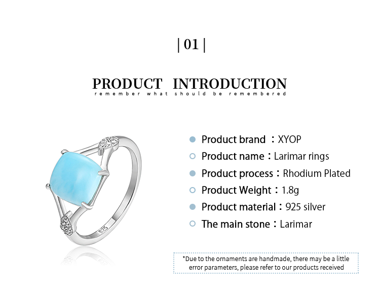 Lumina Pietra Larimar Ring - 925 Sterling Silver, Natural Stone