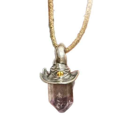 Natural Amethyst Witch Hat Pendant Necklace, Vintage Crystal – Lumina Pietra