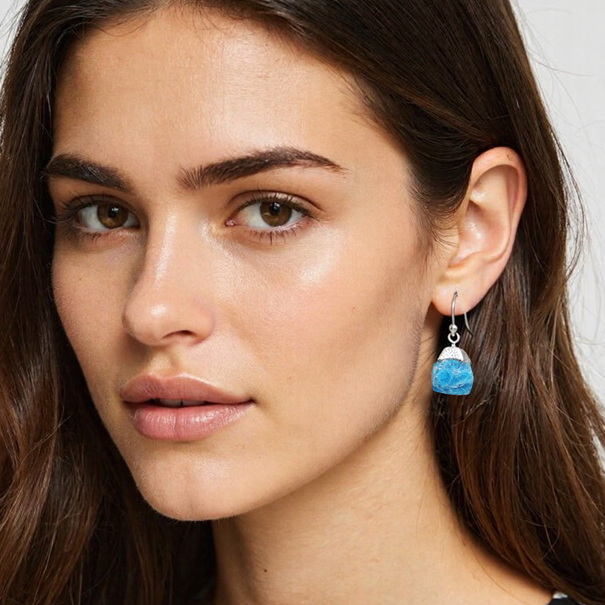 Raw Natural Stone Drop Earrings – 925 Sterling Silver