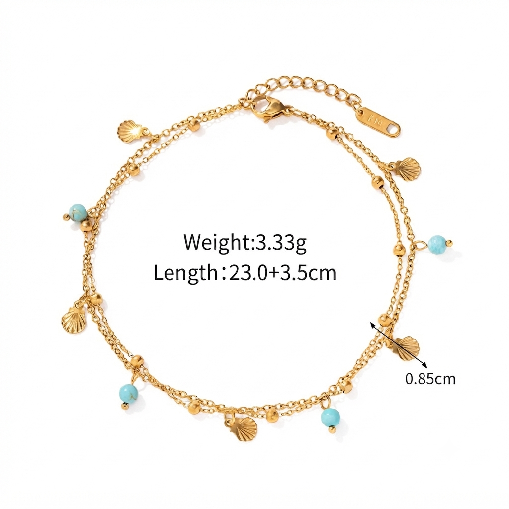 Double Layer Shell Anklet | Natural Stone Charm, Waterproof Summer Jewelry