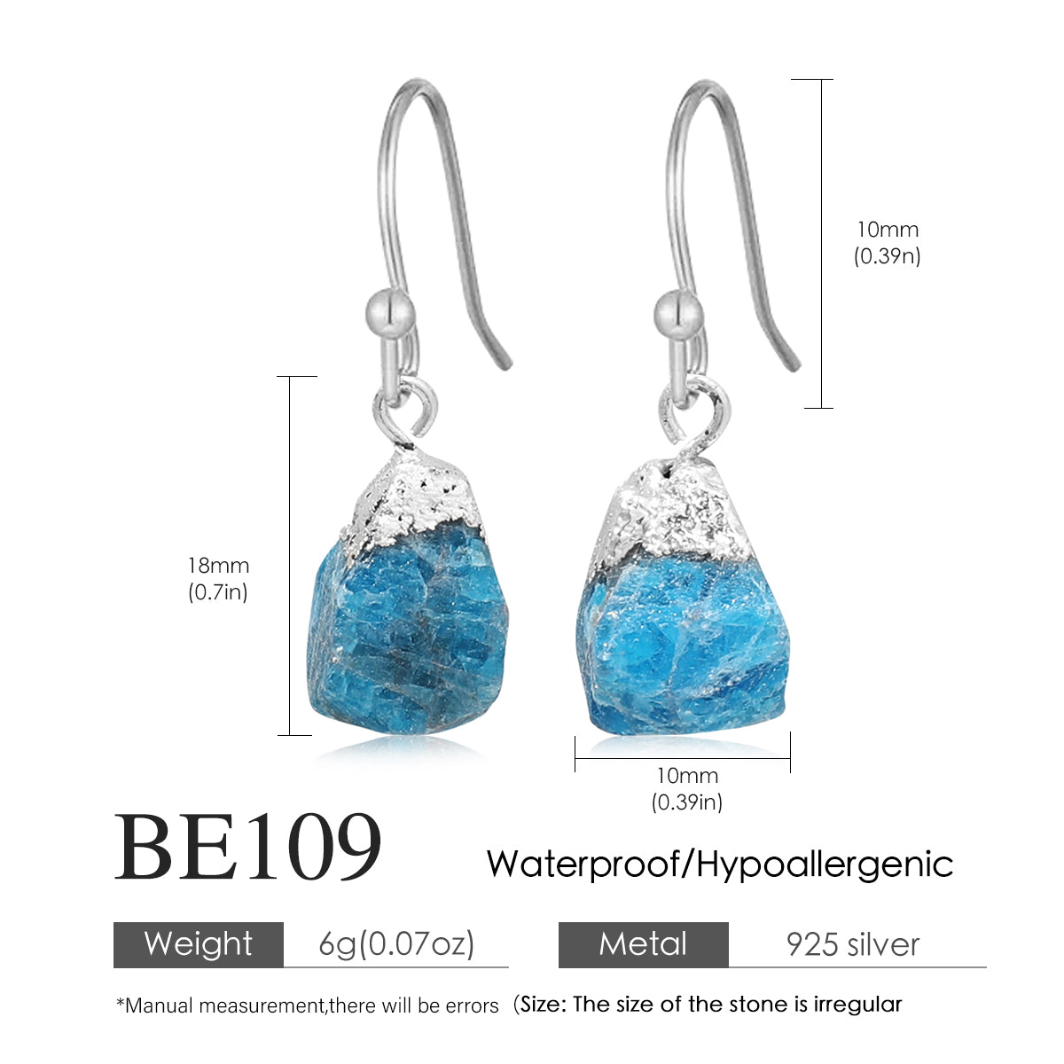 Raw Natural Stone Drop Earrings – 925 Sterling Silver