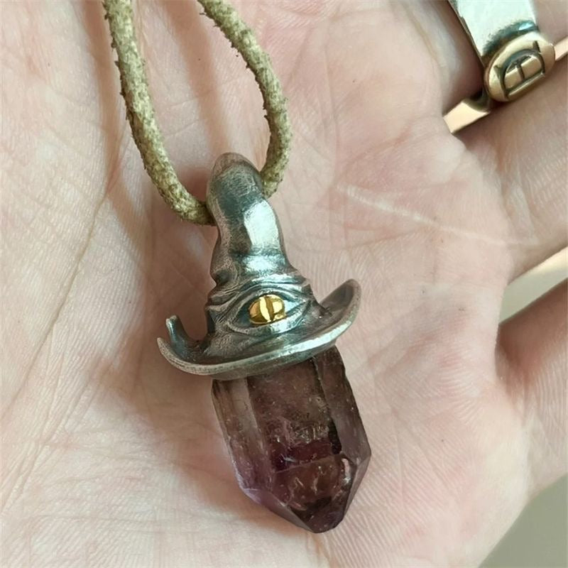 Natural Amethyst Witch Hat Pendant Necklace, Vintage Crystal – Lumina Pietra