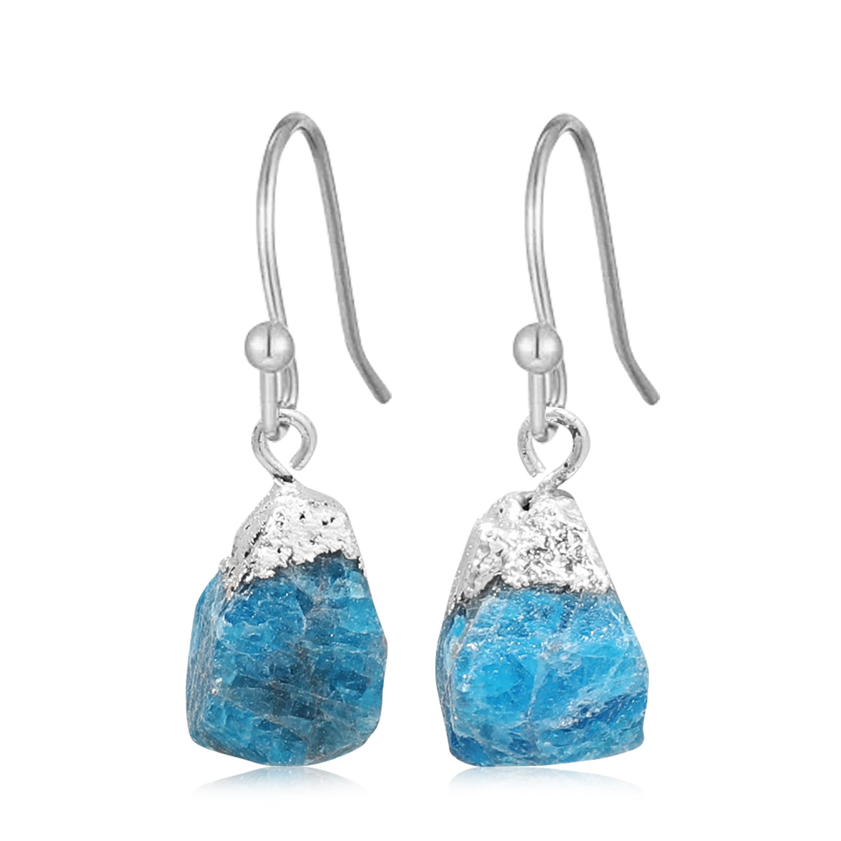 Raw Natural Stone Drop Earrings – 925 Sterling Silver