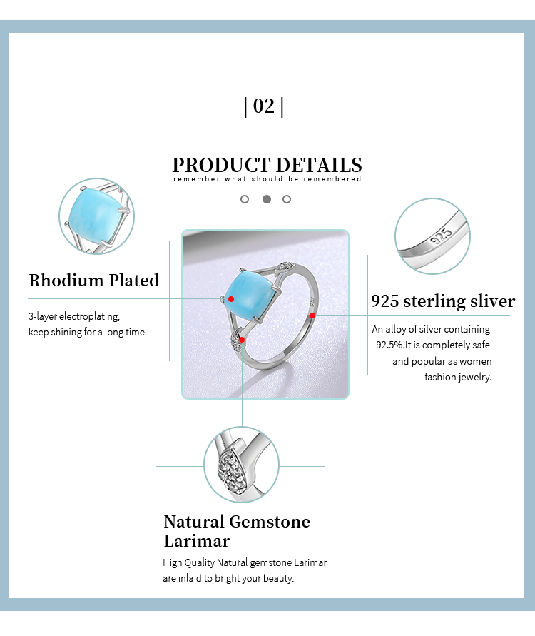Lumina Pietra Larimar Ring - 925 Sterling Silver, Natural Stone