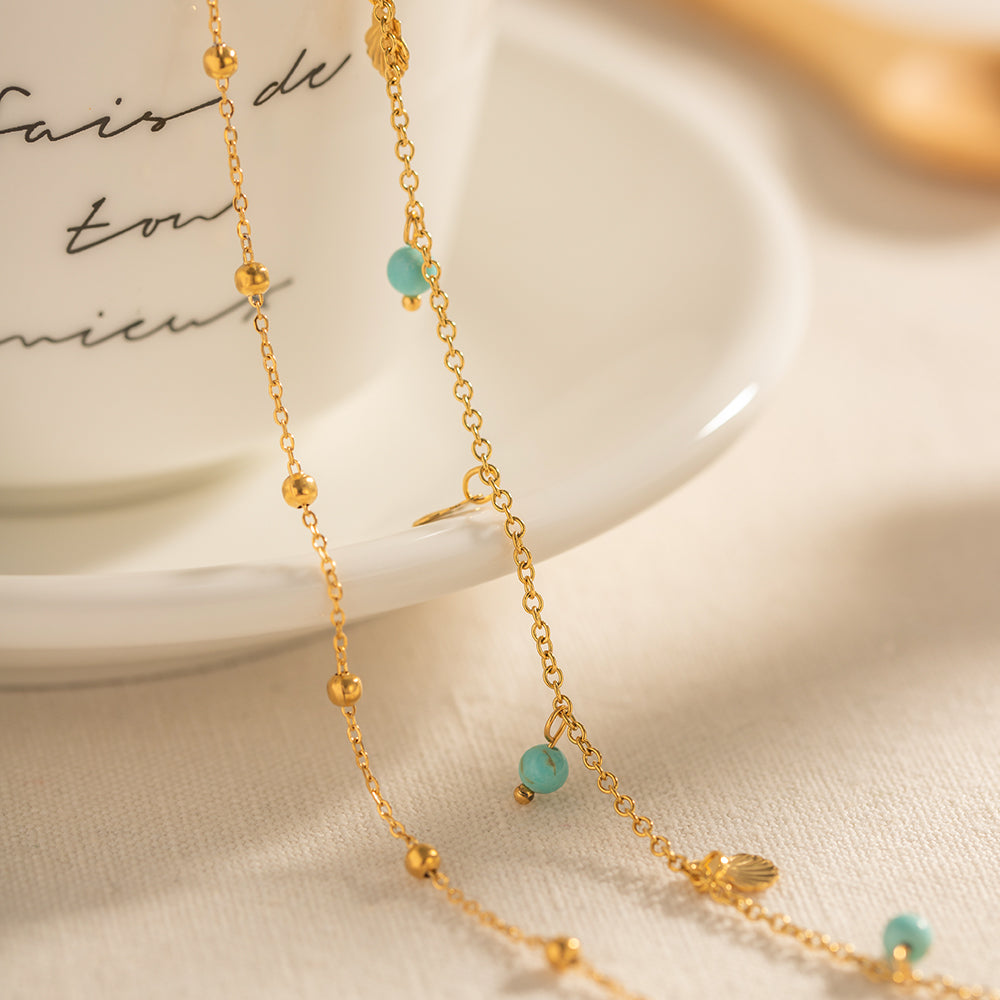Double Layer Shell Anklet | Natural Stone Charm, Waterproof Summer Jewelry