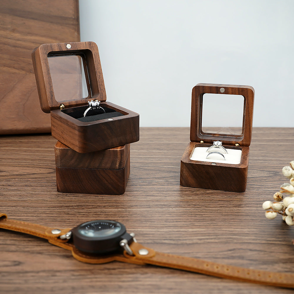 Premium Black Walnut Solid Ring Box |  Vintage Wooden Ring Holder