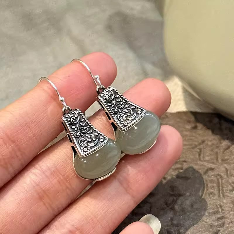 925 Sterling Silver Hotan Jade Drop Earrings