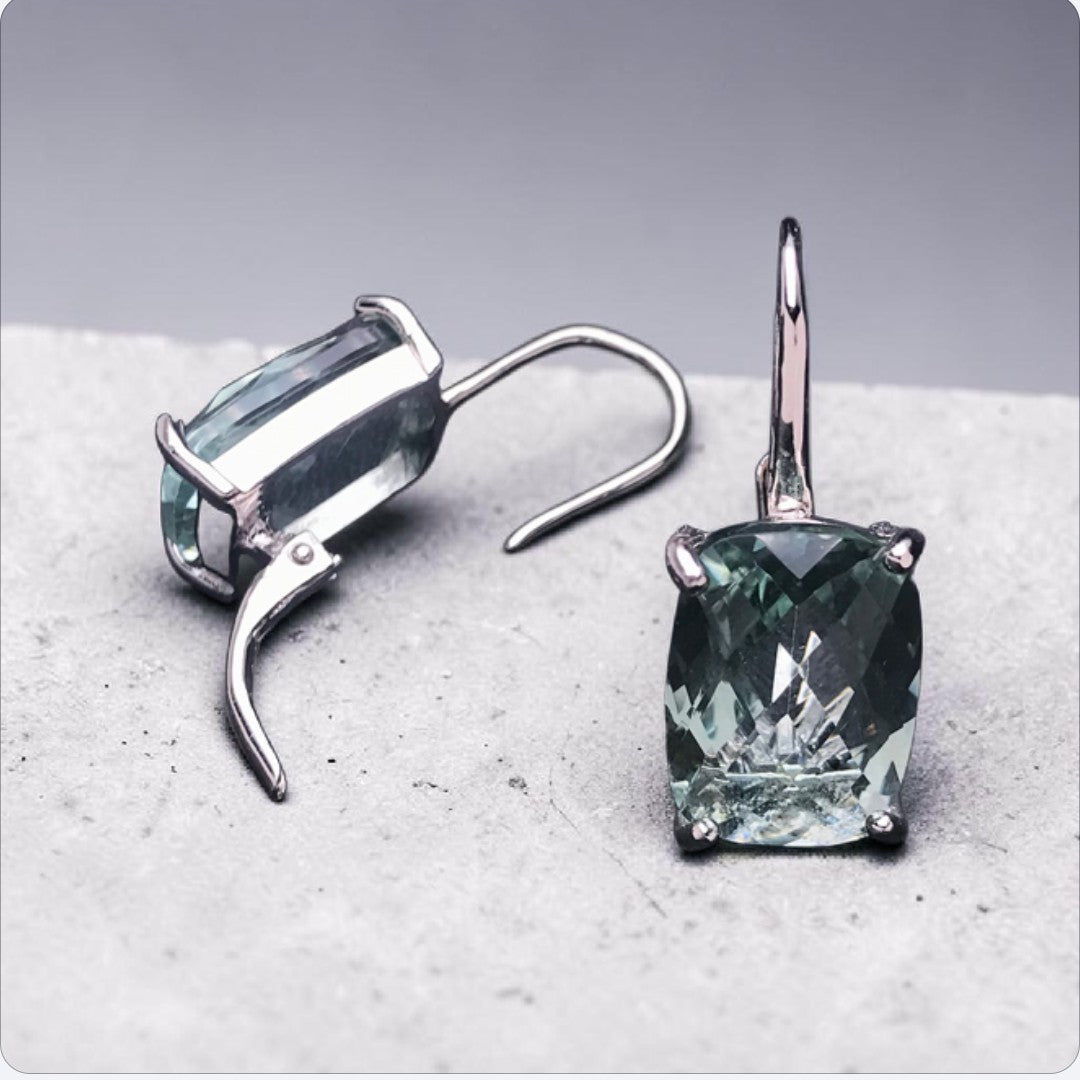 Natural Green Amethyst Earrings 925 Sterling Silver Women's Earrings |  Lumina Pietra