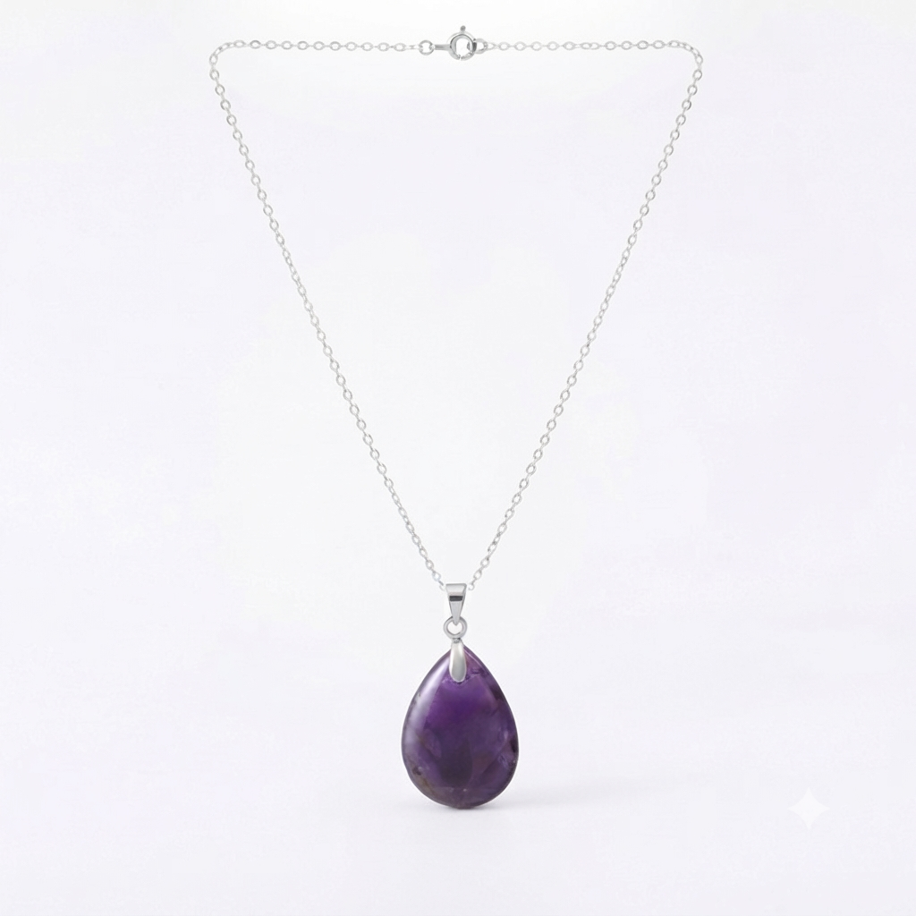 Amethyst Natural Stone Crystal Teardrop Necklace